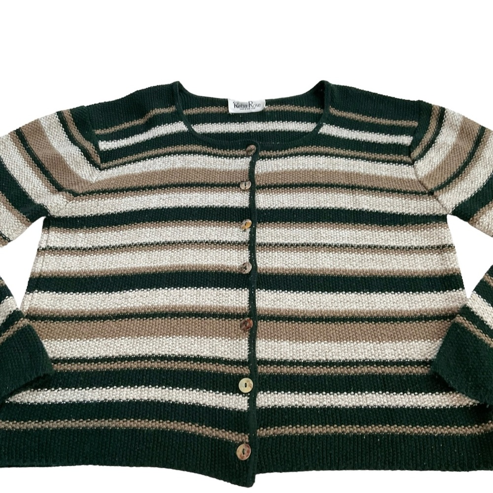 Vintage Reba Rose Boxy Striped Cardigan Sweater Earthy Coastal Cottageco… - Picture 9 of 16